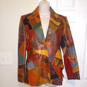 Retro patchwork leather jacket